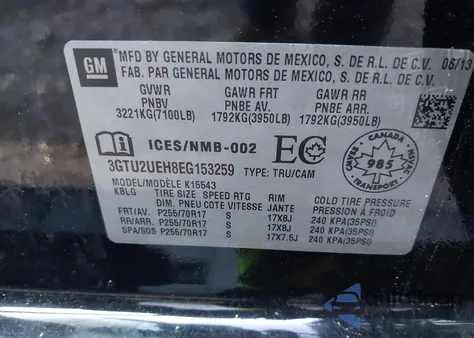 2014 GMC Sierra 1500 Sle z USA, uszkodzony, nr VIN 3GTU2UEH8EG153259